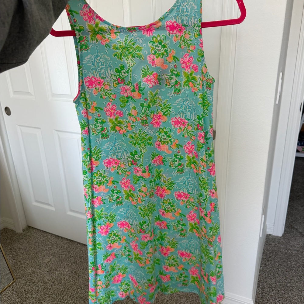 Lilly Pulitzer Aqua Floral Midi Dress with Pink & Green Accents